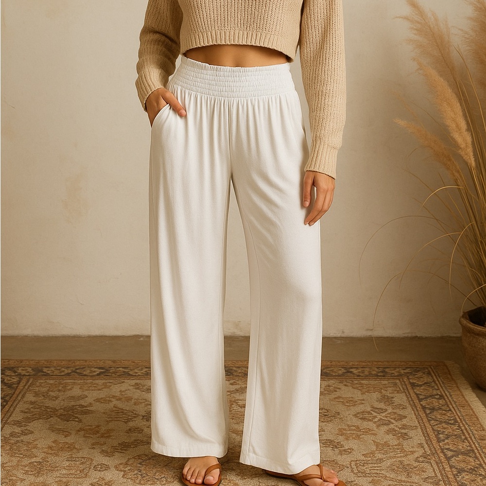 NWT Urban CoCo White Wide Leg High Waist Stretch Palazzo Lounge Pants